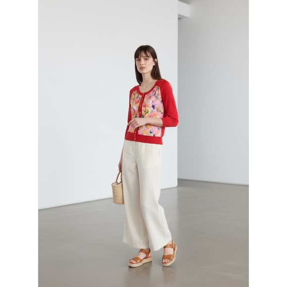 Anthro HWR {Monogram} Red Floral Panel Cardigan - Picture 3 of 10